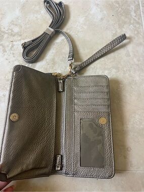 Metallic Silver Convertible Crossbody Wallet